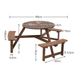 6 Seater Round Wood Picnic Table And Bench Set