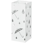 Metal Umbrella Stand, Square Umbrella Basket With 4 Hooks | One Size | White