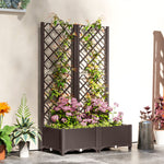 Outsunny Plastic Planter Box With Trellis, Vegetable Planter W/ Drain Plugs