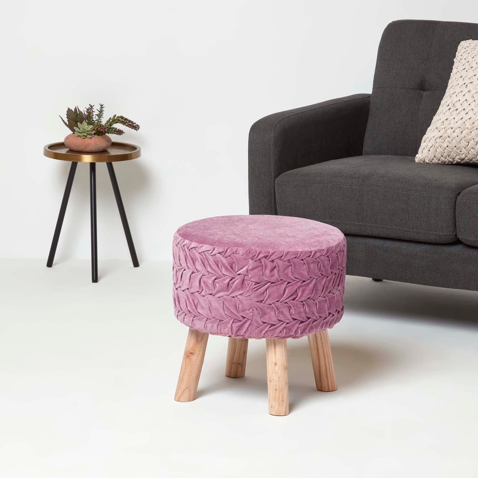 Lyla Pleated Velvet Footstool, 40 Cm Tall | Purple
