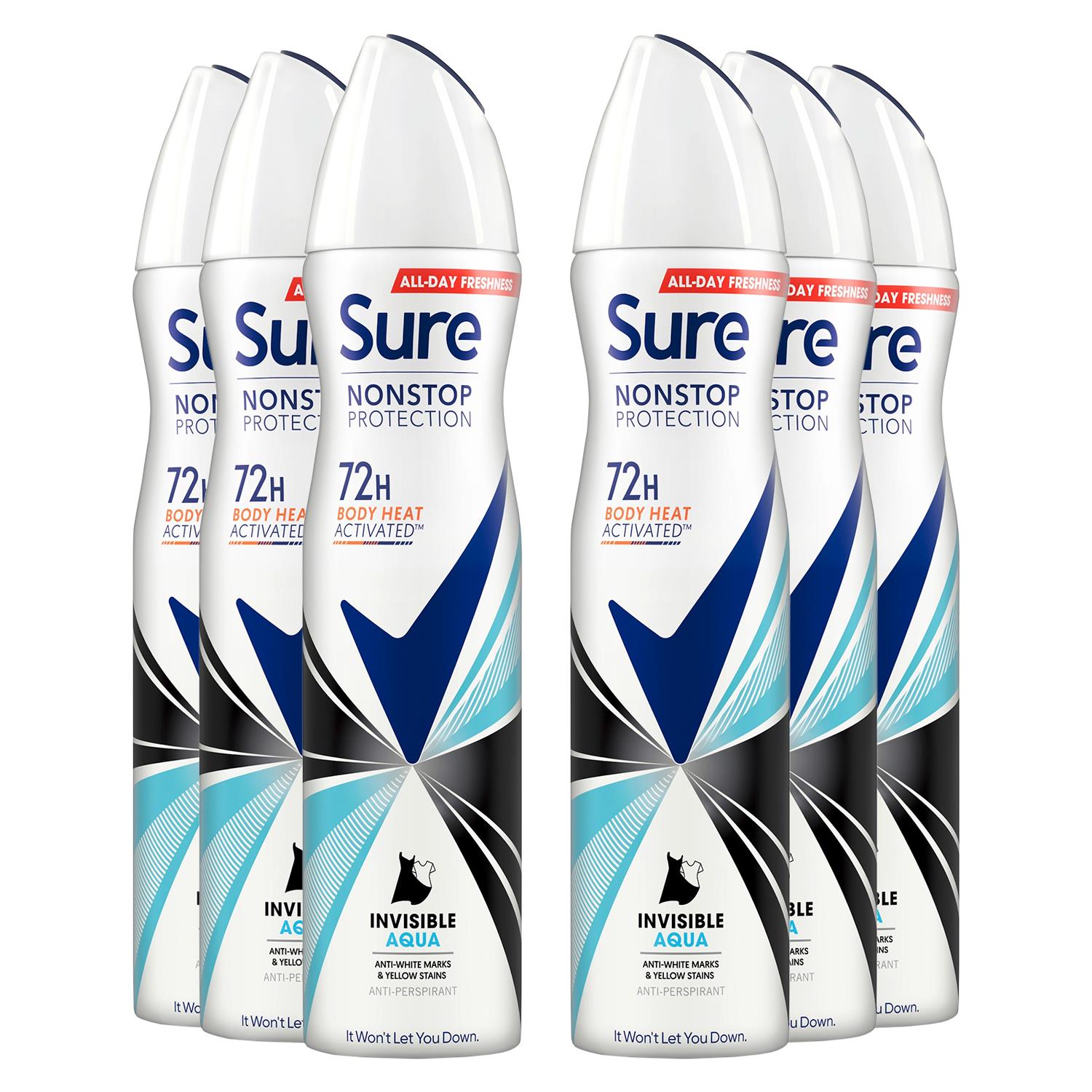 Women Anti-perspirant 72h Nonstop Protection Invisible Aqua Deo, 6pk, 250ml | 6
