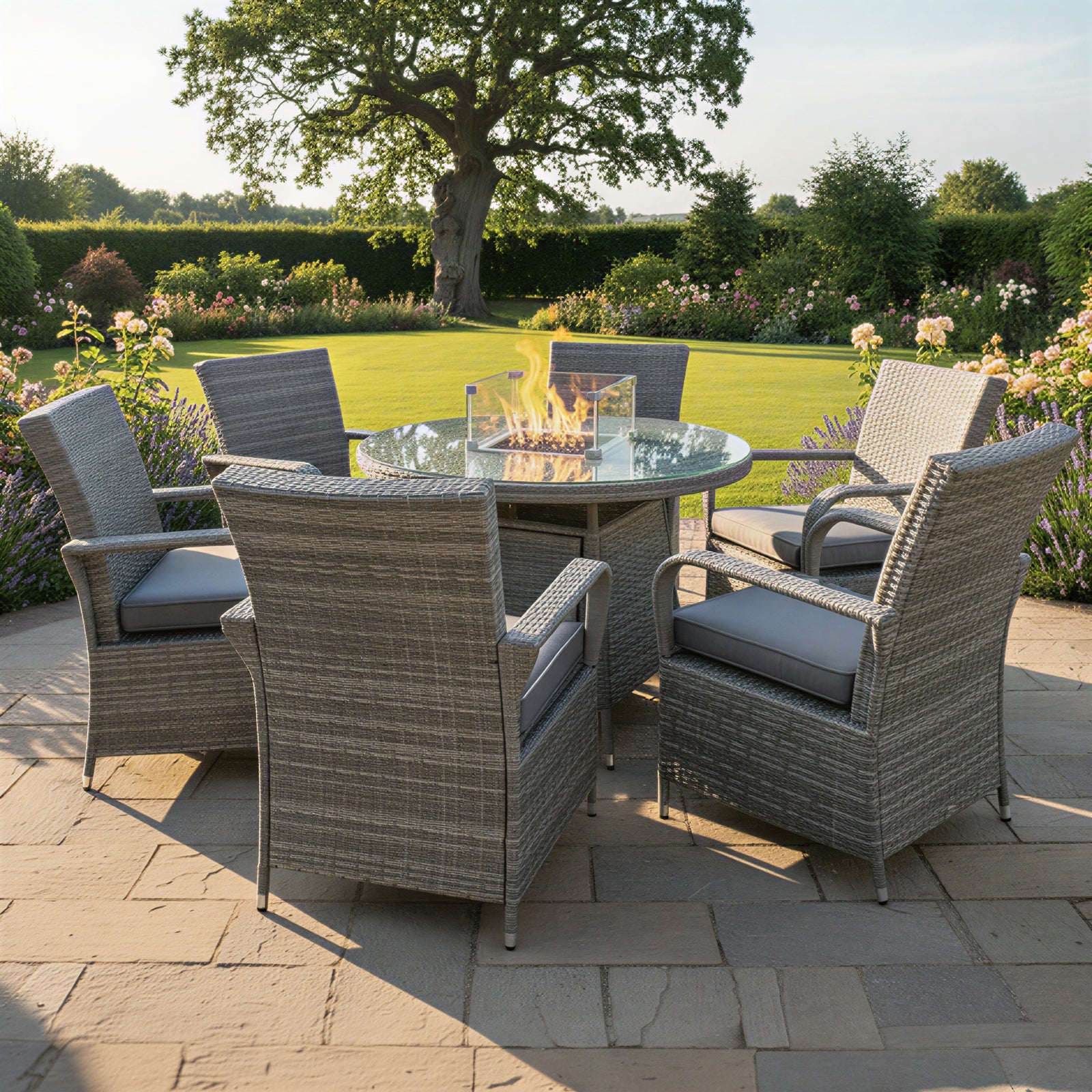 Windsor Rattan 6 Seat Firepit Dining Set | 6 Seat | Mixed Grey