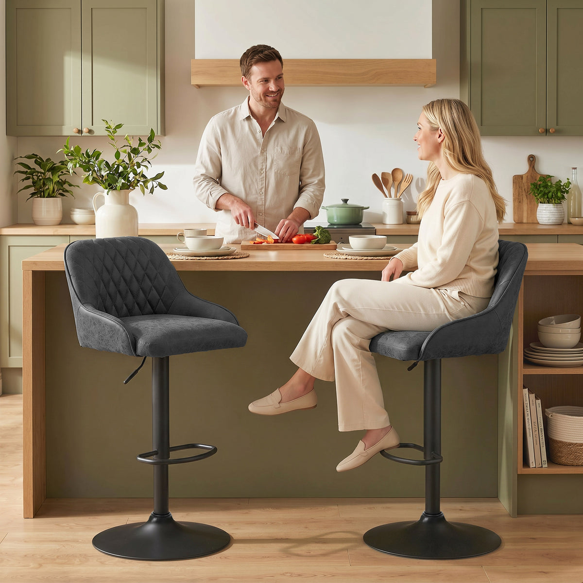 Bar Stools Set Of 2 Adjustable Swivel Counter Height | Black