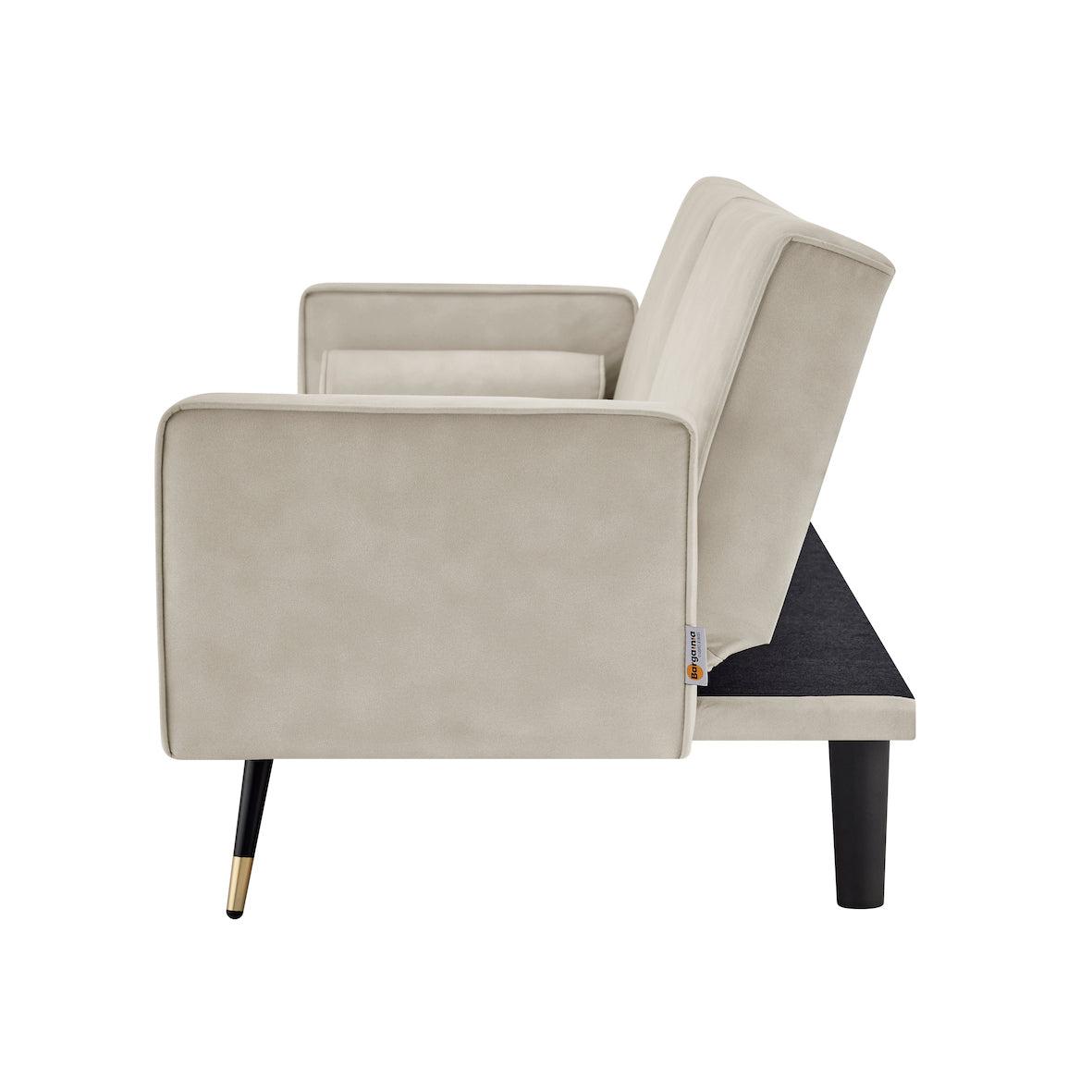 Faux Suede Click-clack Sofa Bed - 3 Seater | Cream