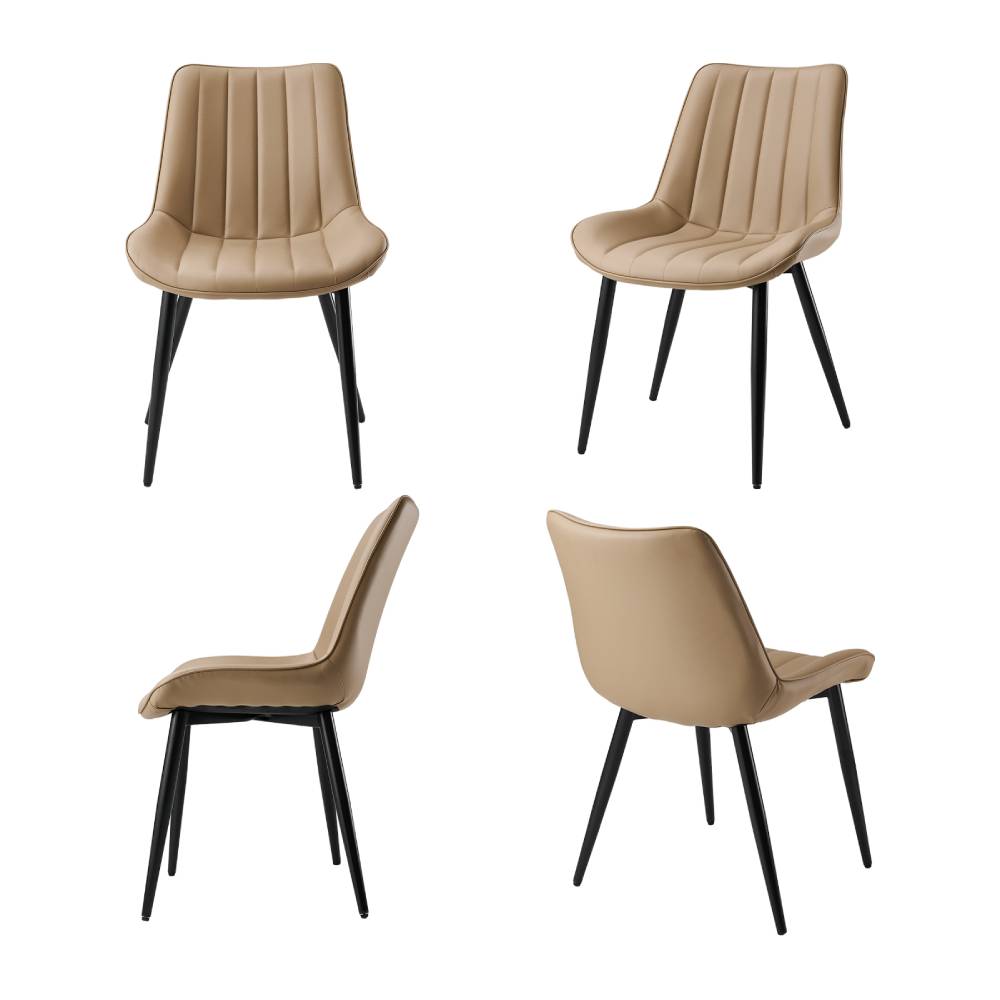 Set Of 2/4 Pu Leather Dining Chairs – Quilted Light Brown Upholstery, Wooden Frame, Metal Legs | Set of 4 | Light Brown
