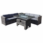 Malta Rattan 6 Seat Rising Firepit Corner Set | Walnut Grey