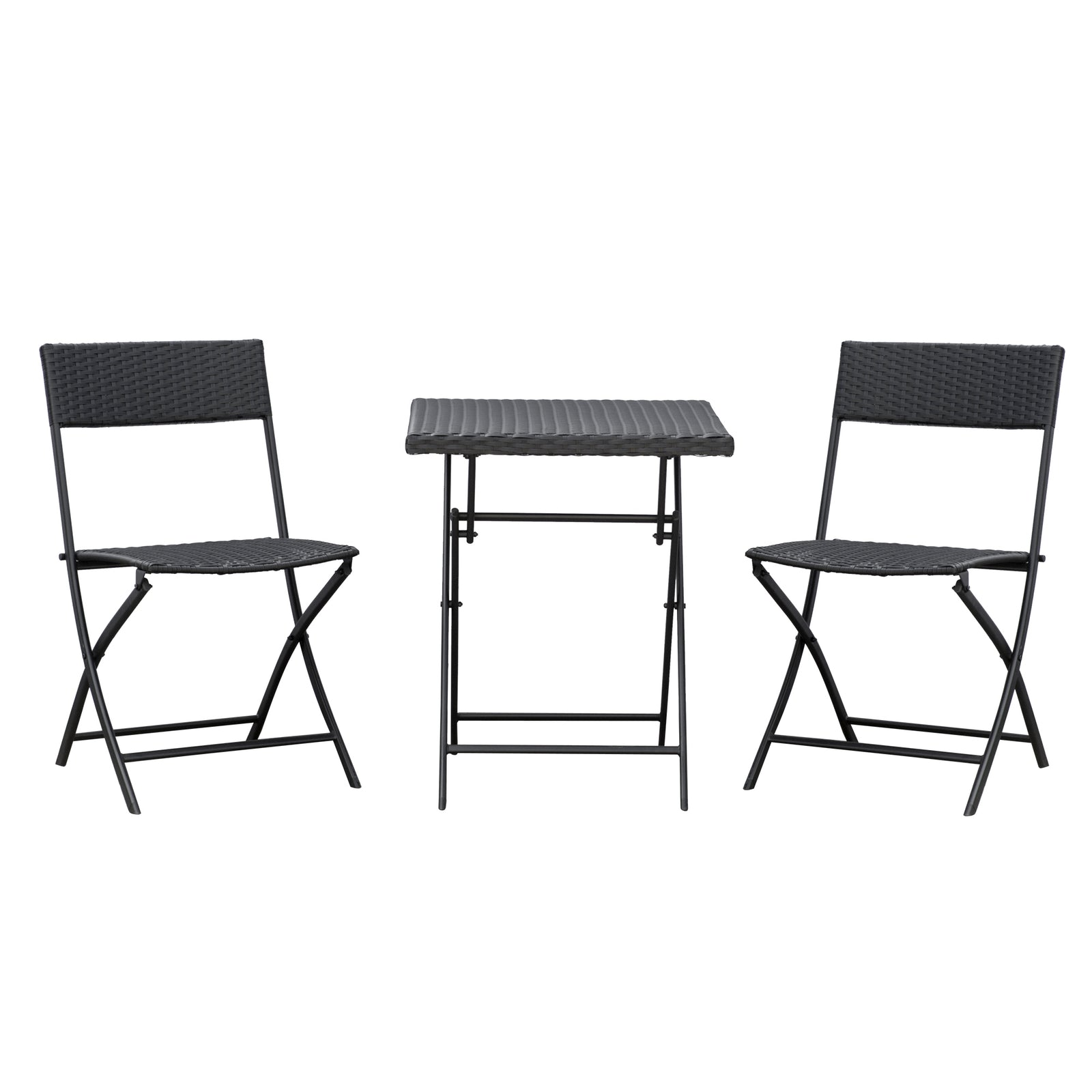 3pc Bistro Set Rattan Furniture Garden Folding Chair Table | Brown