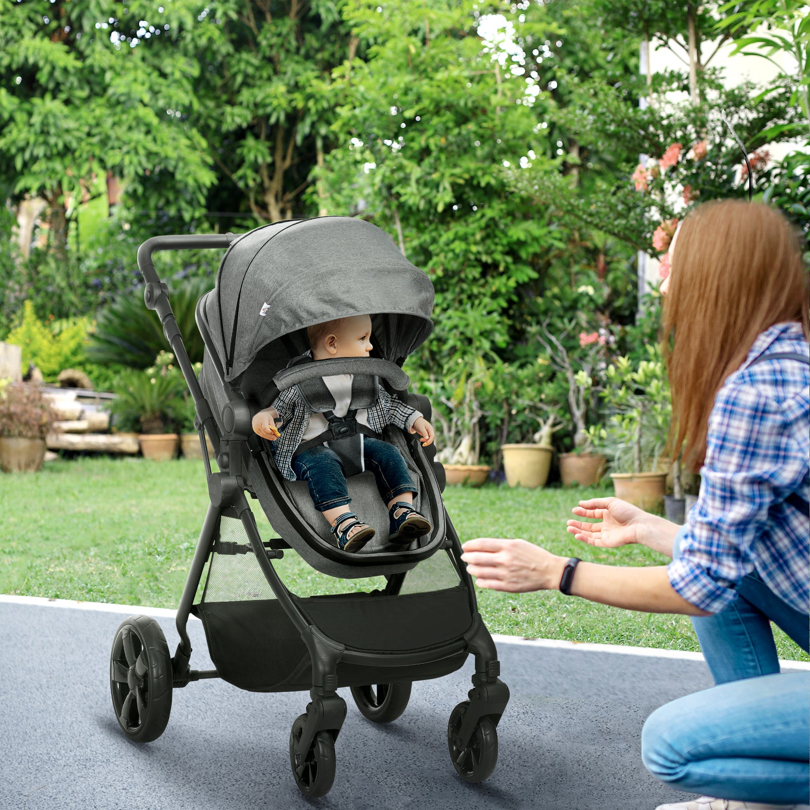 2 In 1 Pushchair Stroller W/ Reversible Seat Single Hand Foldable | Grey