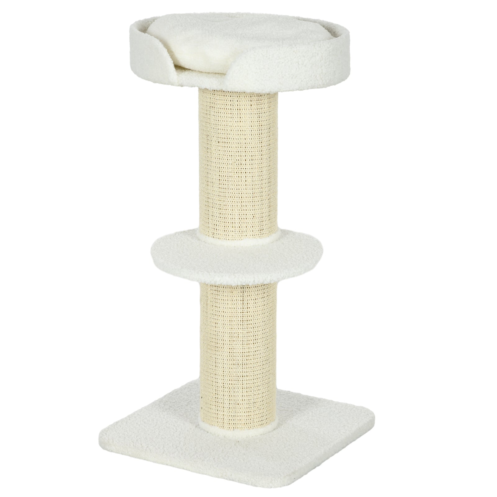 2-tier Cat Kitten Resting Tree W/ Top Basket Cushion Sisal Post | White