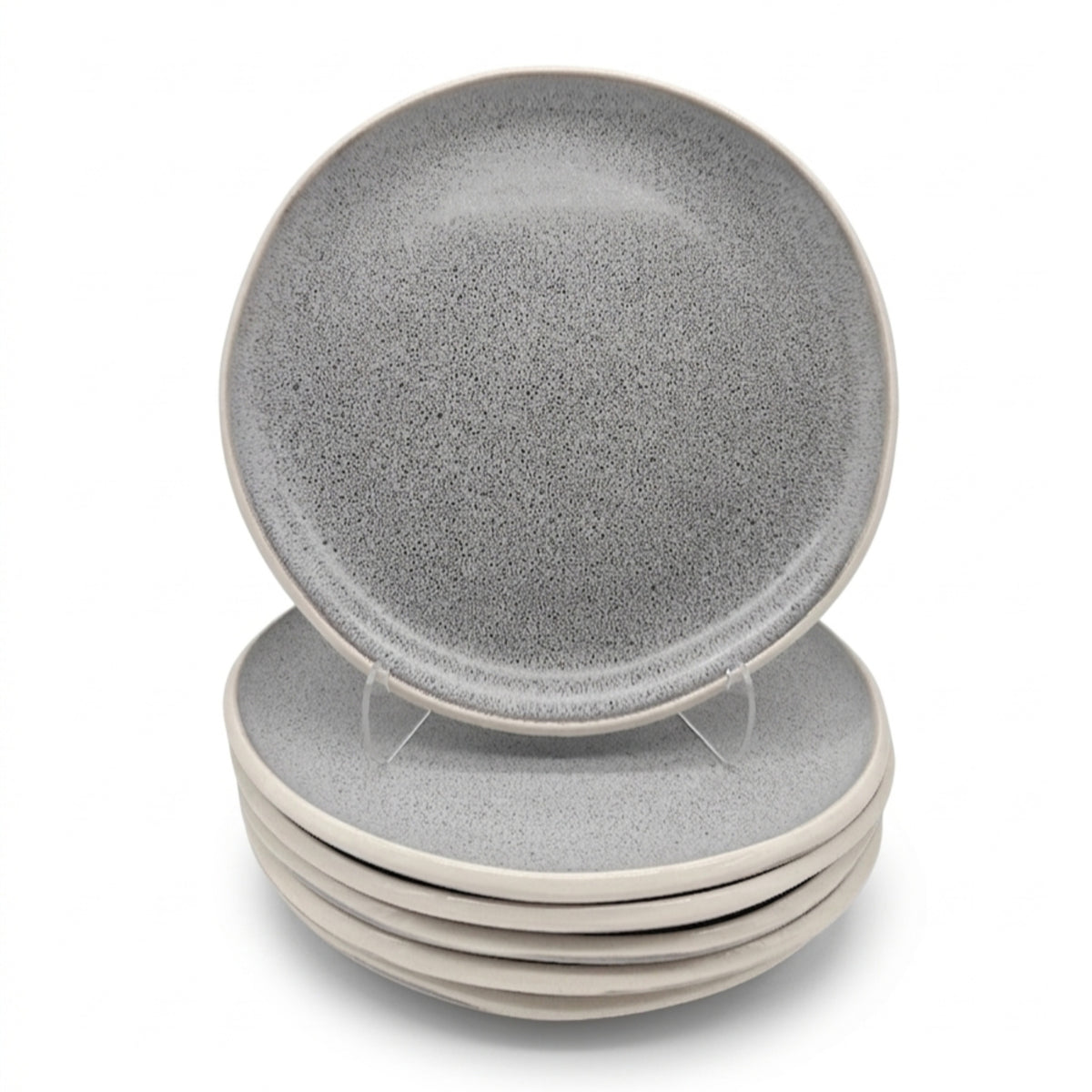 Reactive Grey Glaze Dinnerware Set Nordic Pebble Side Dessert Plates 21cm | Set of 6 | Grey