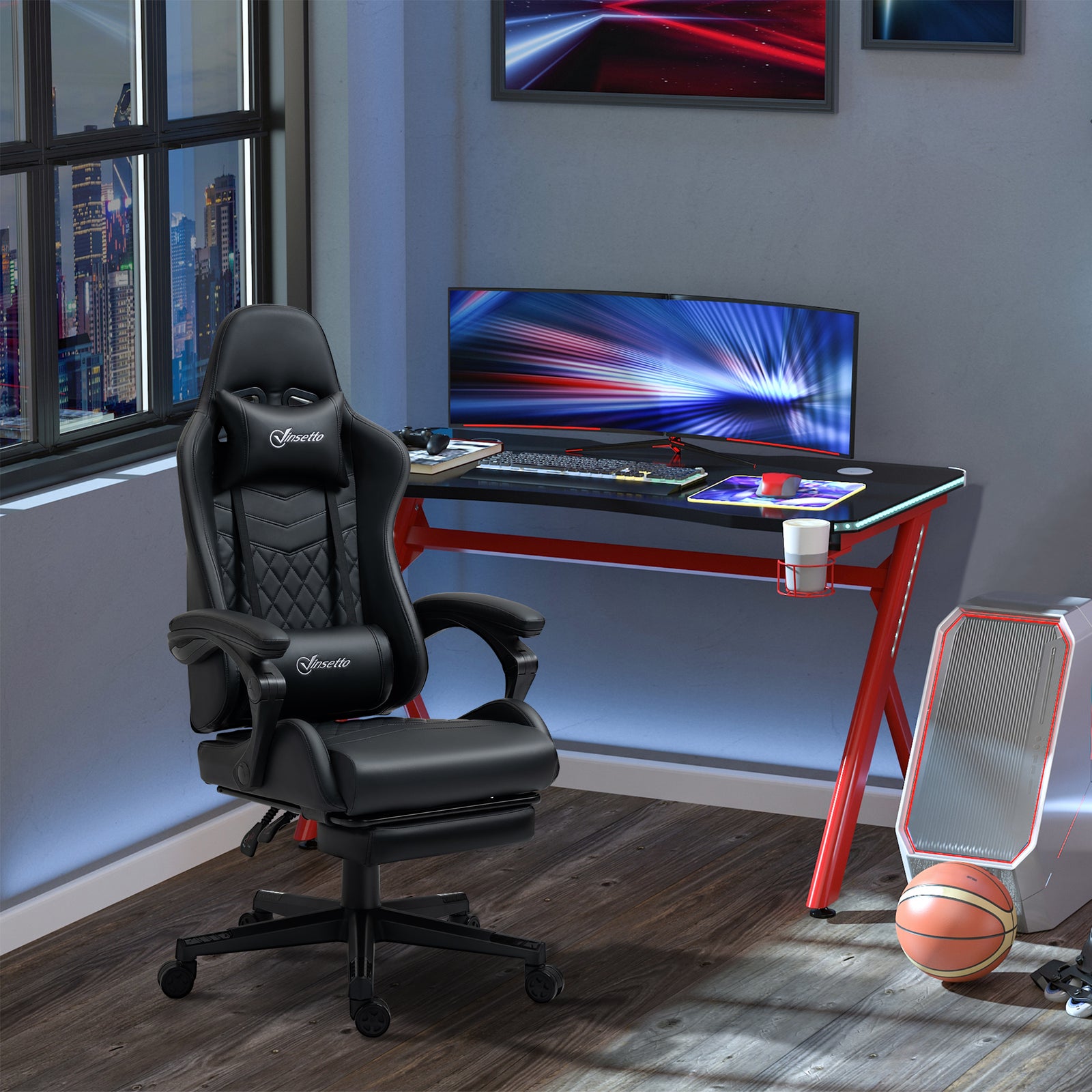 Faux Leather Gaming Chair W/ Arm | Black