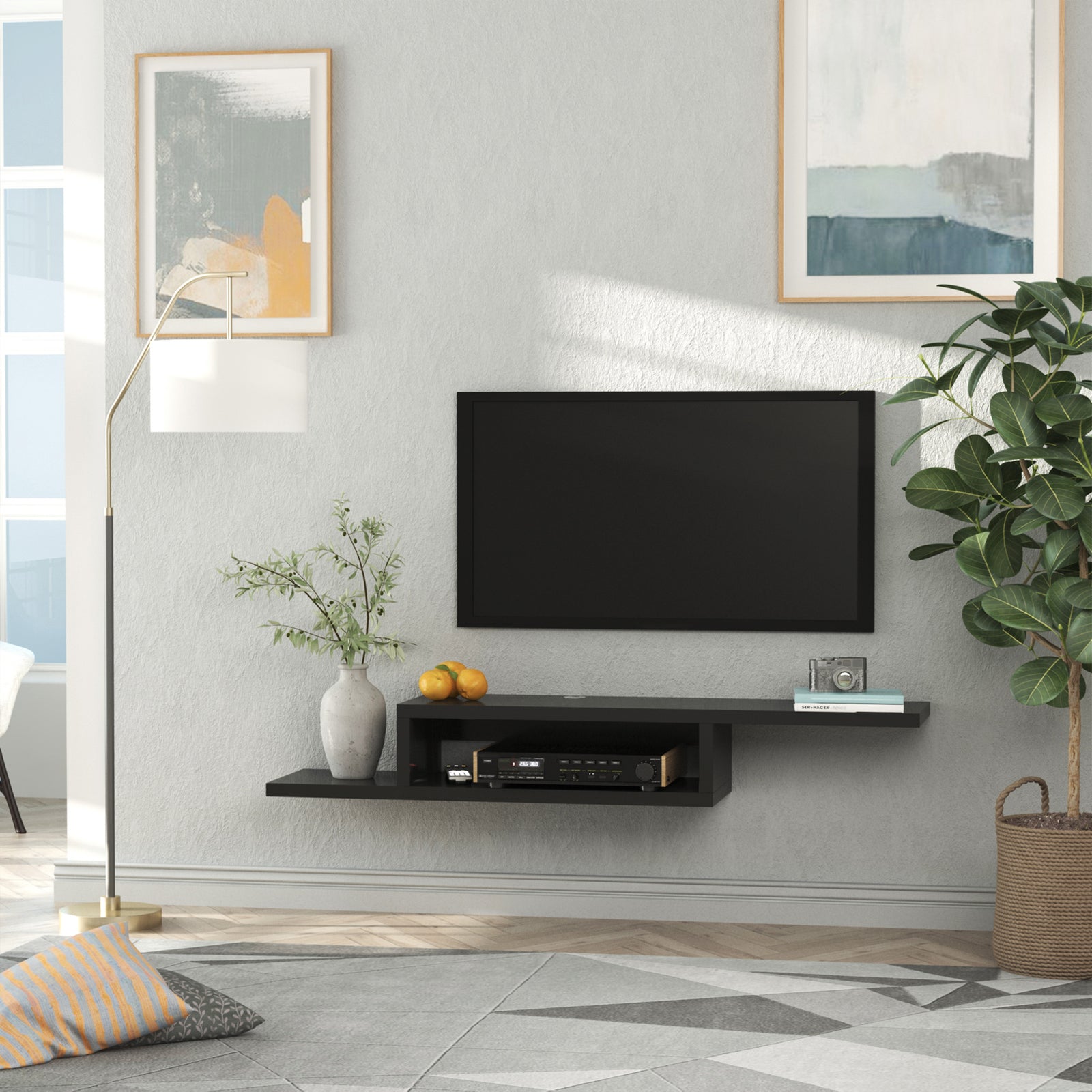 Wall Mounted Media Console Floating Shelf | Black