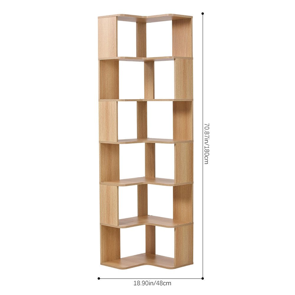 5-tier/6-tier Wooden L-shaped Corner Storage Shelf | Large | Natural