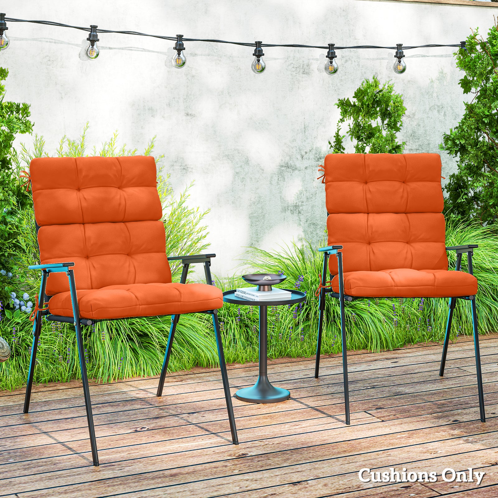 Orange Outdoor Seat Cushions, Pair