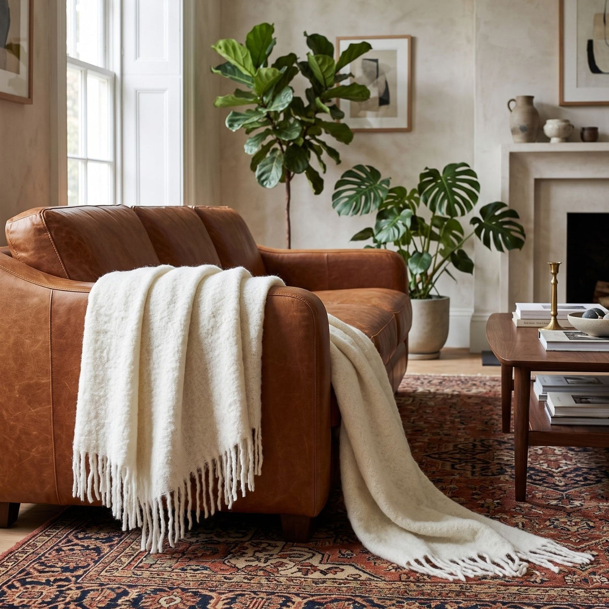 Pure Handmade Halo Wool Blend Bed & Sofa Throw Blanket | 130cm x 170cm | Ivory