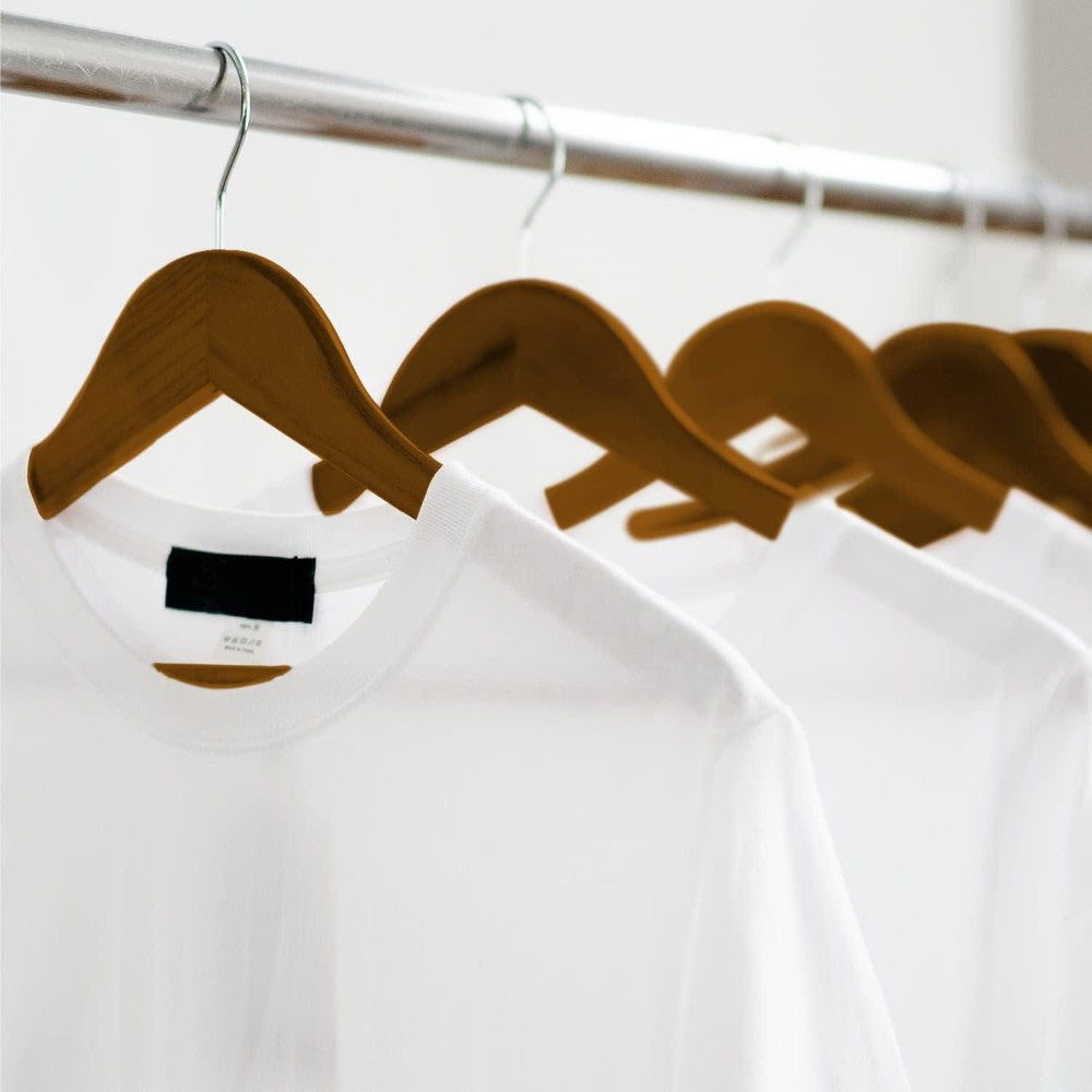 20 Pack Wooden Clothes Hangers With Non Slip Bar | Brown