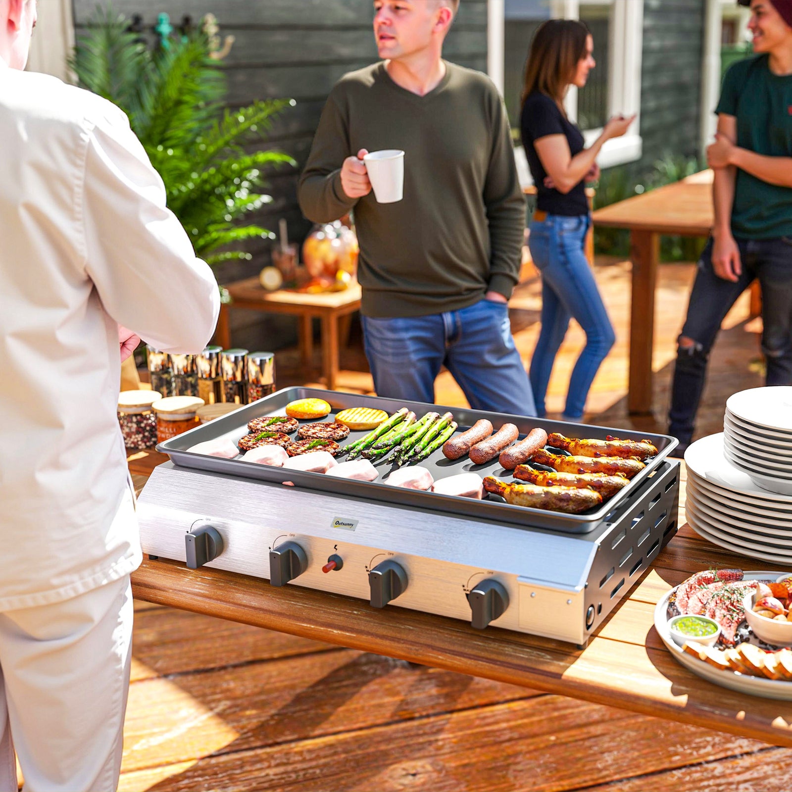 Gas Grill, Gas Bbq W/ Non-stick Griddle For Camping | Large | Silver