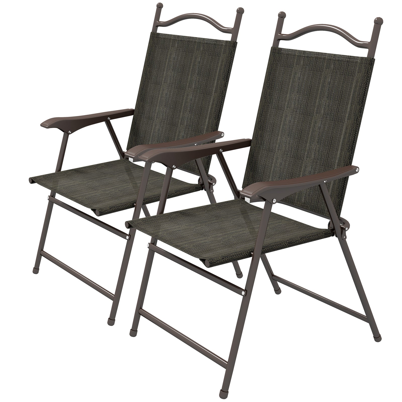 2pcs Folding Chair With Armrest, Breathable Mesh Fabric Seat | Dark Brown