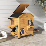 Wooden Cat House Cat Cave Pet Shelter Condos Outdoor | Brown
