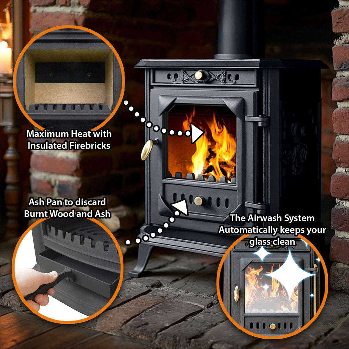 7kw Cast Iron Wood Burning Stove Multi-fuel Fireplace Ja001 Defra Approved
