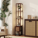 Floor Lamp With Shelves, Led Standing Lamp With Fabric Drawer | Dark Brown