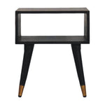 Solid Wood Mid-century Open Bedside, Open Shelf, Black