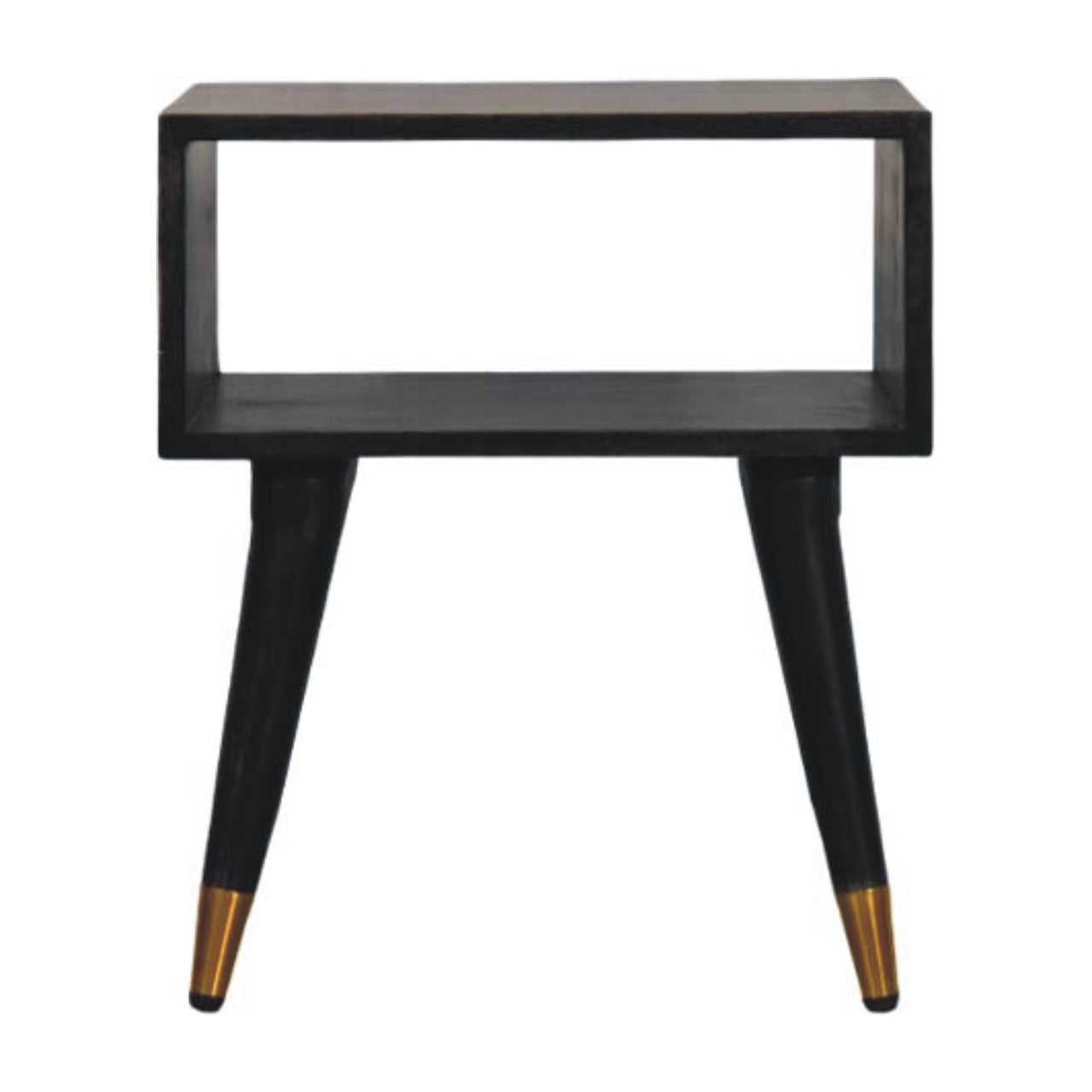 Solid Wood Mid-century Open Bedside, Open Shelf, Black