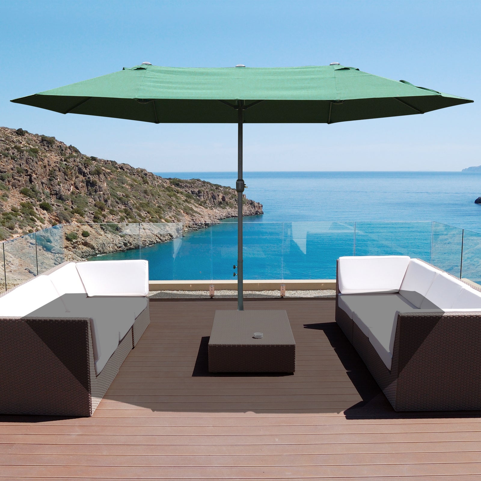 4.6m Double-sided Sun Umbrella W/ Base | Dark Green