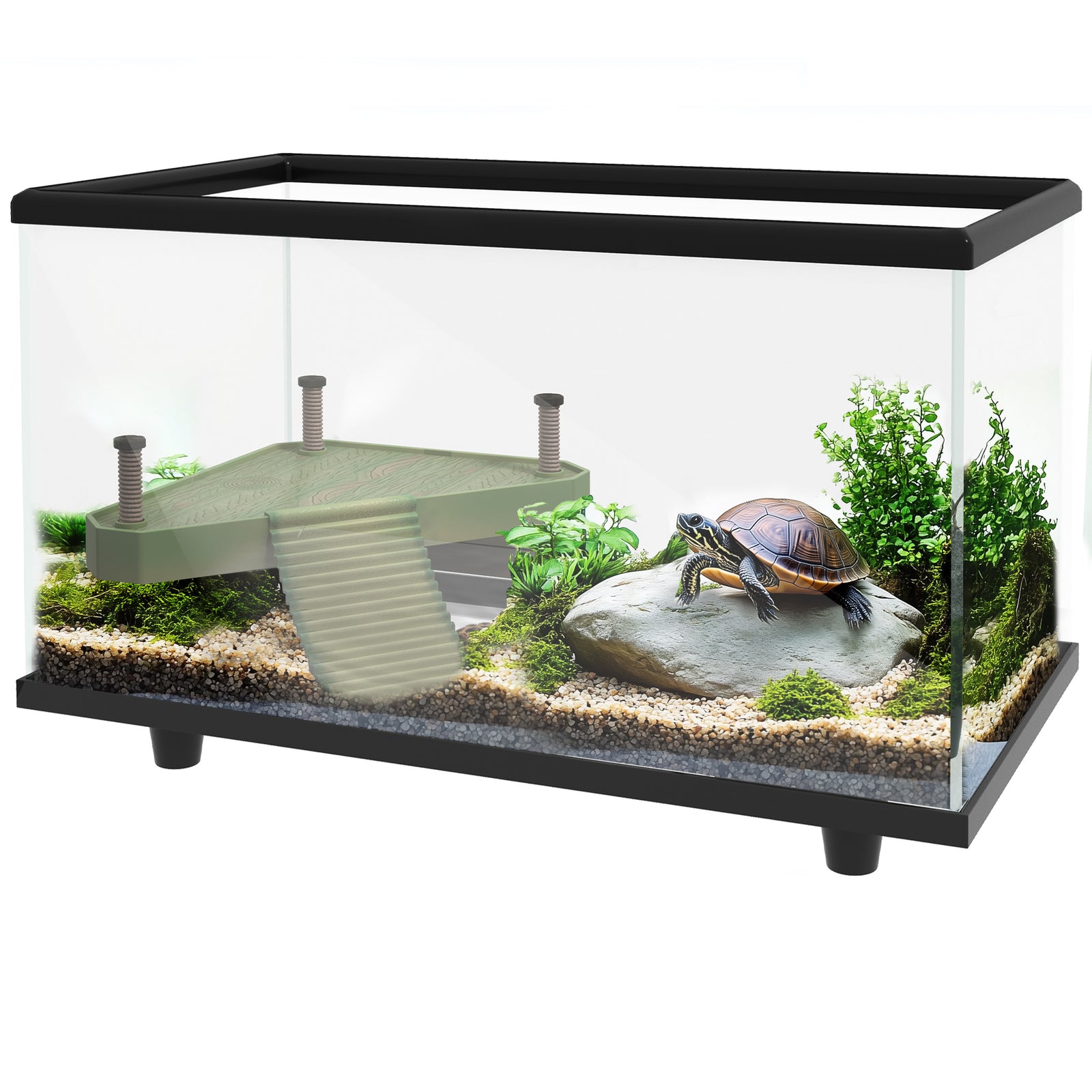 Turtle Tank 28l/50l Glass Turtle Aquarium W/ Easy Drainage, 45 X 25 X 29cm | Black