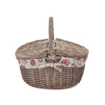 Wicker Small Antique Wash Double Lidded Oval Picnic Basket | Pink