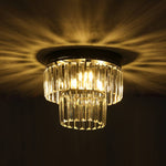 Modern Double Layer Crystal Prisms Flush Mount Ceiling Light Metal Base Chandelier Lamp