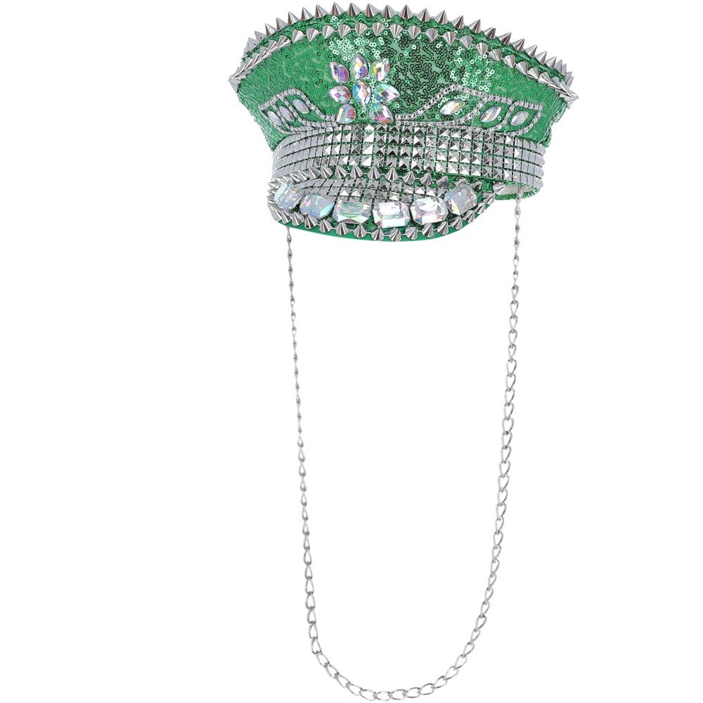 Deluxe Sequin Studded Captains Hat | Green