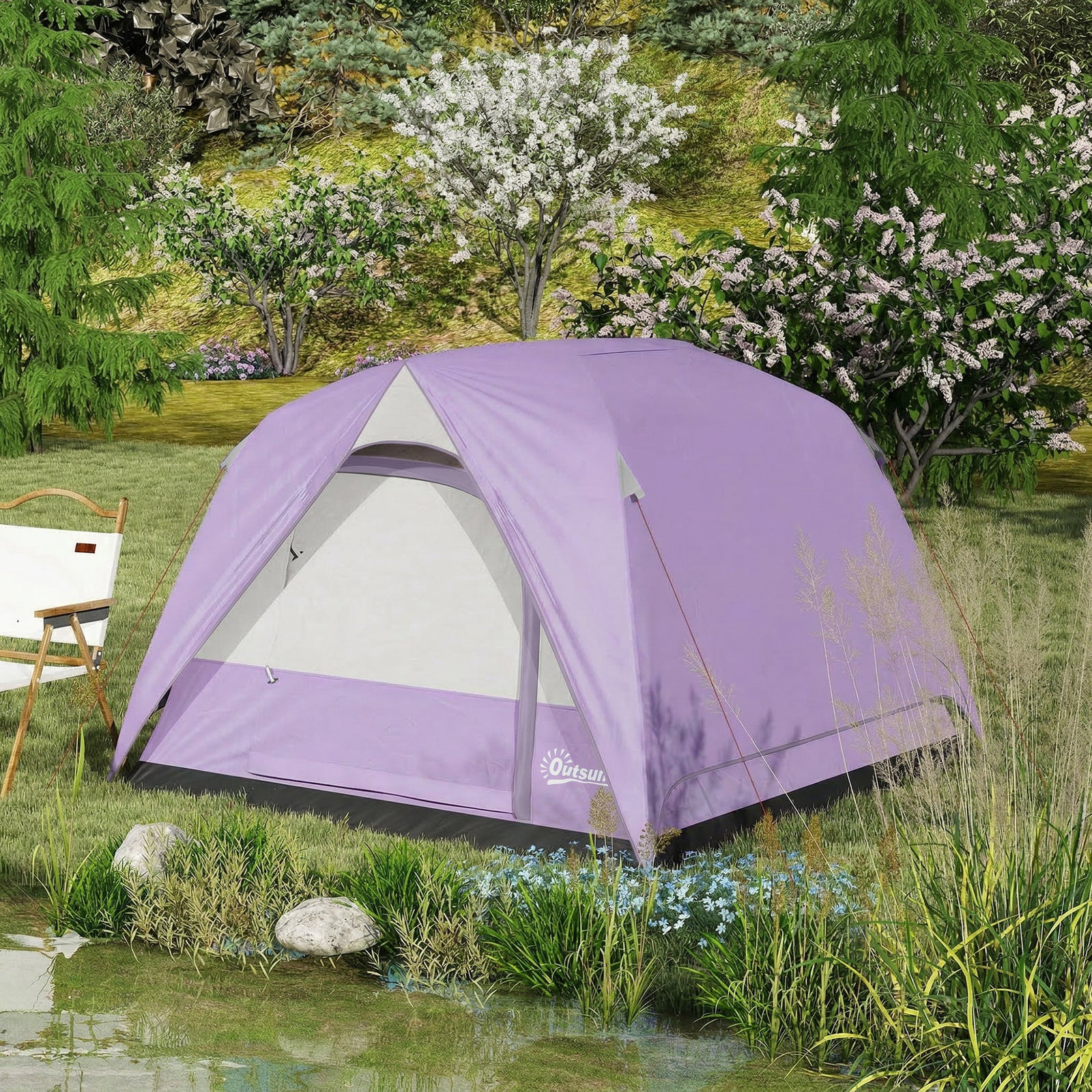 3-4 Person Camping Tent, Waterproof Tent | Purple
