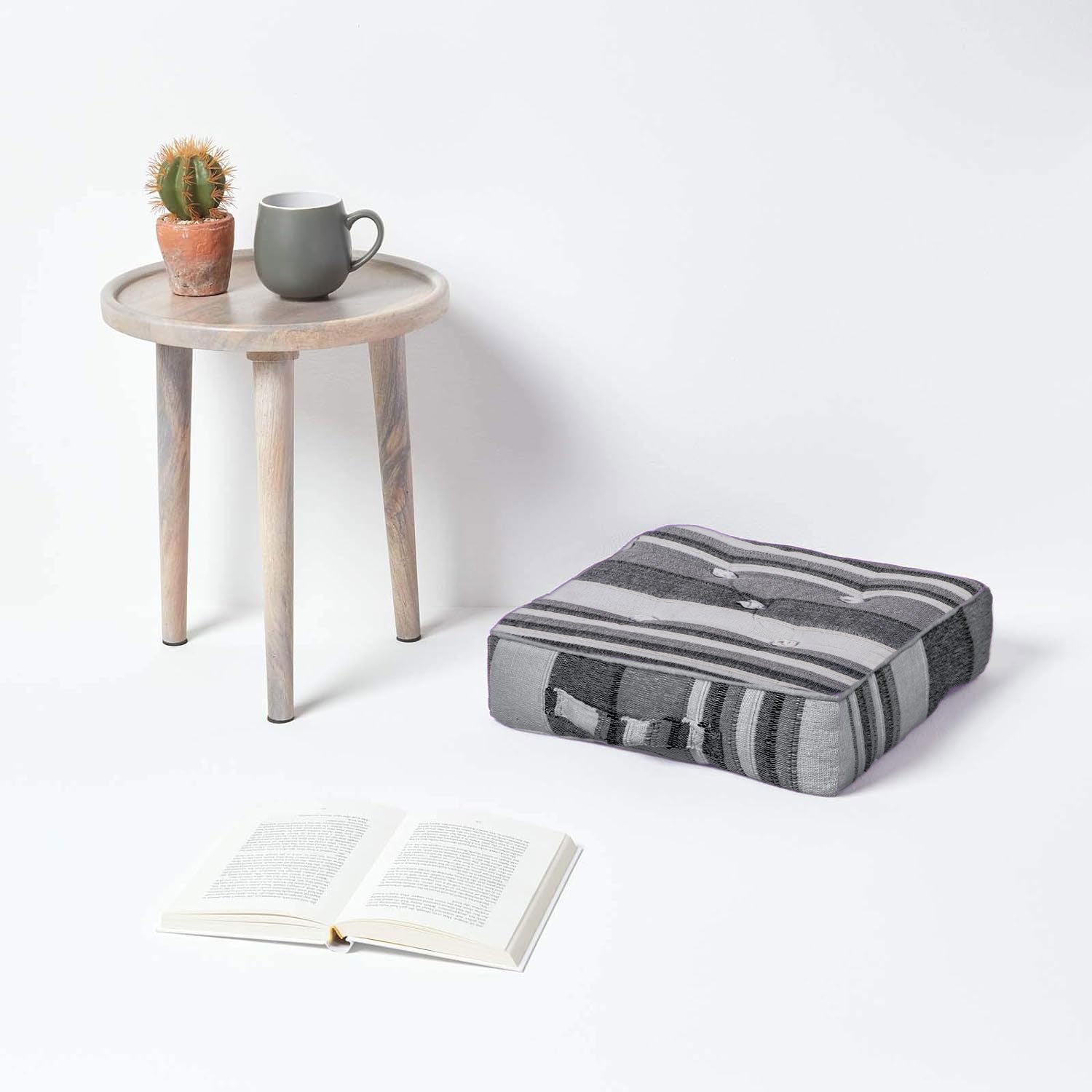 Morocco Striped Cotton Floor Cushion | 40cm x 40cm | Grey