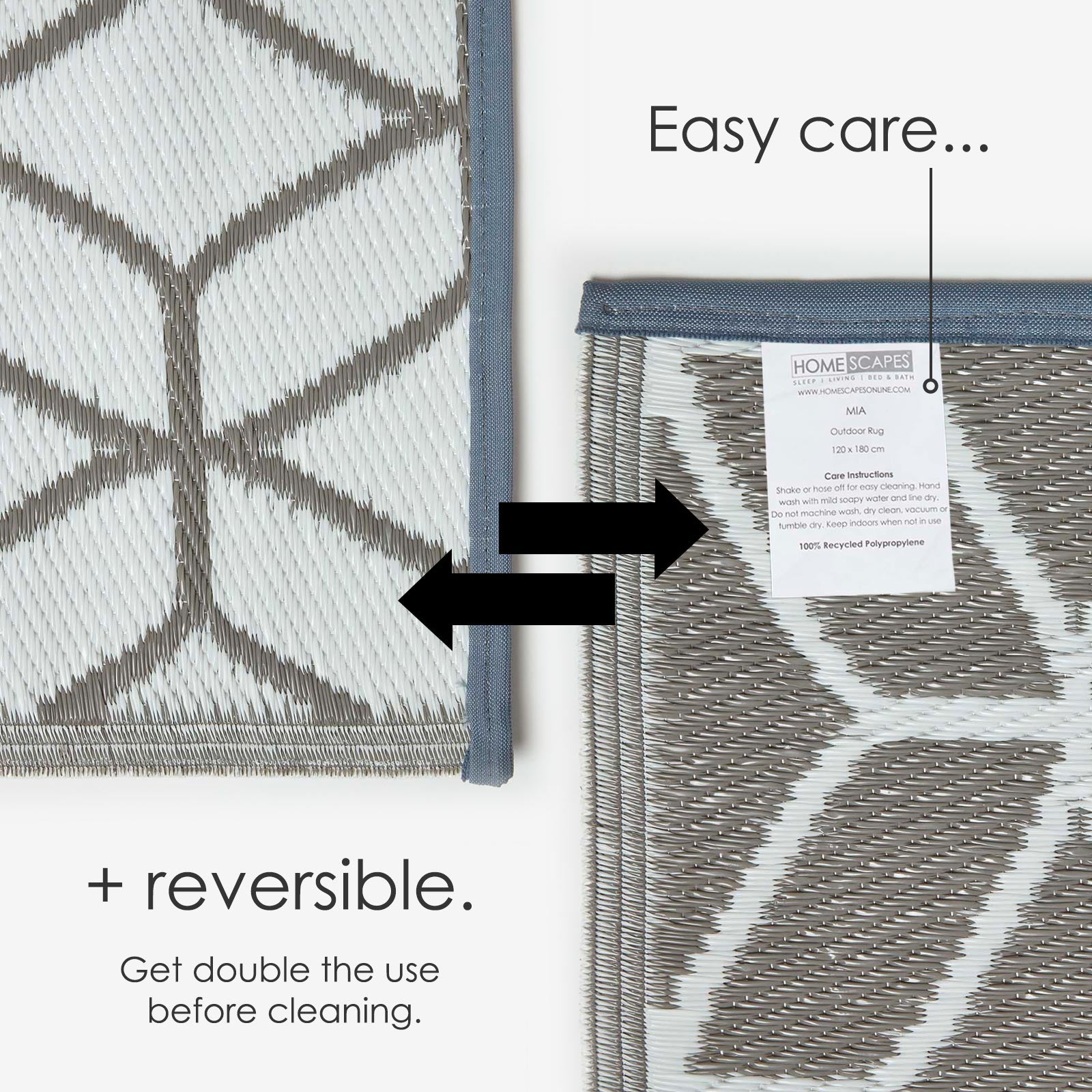 Luxury Outdoor Rug Waterproof Reversible Round For Garden Patio, Grey Geometric