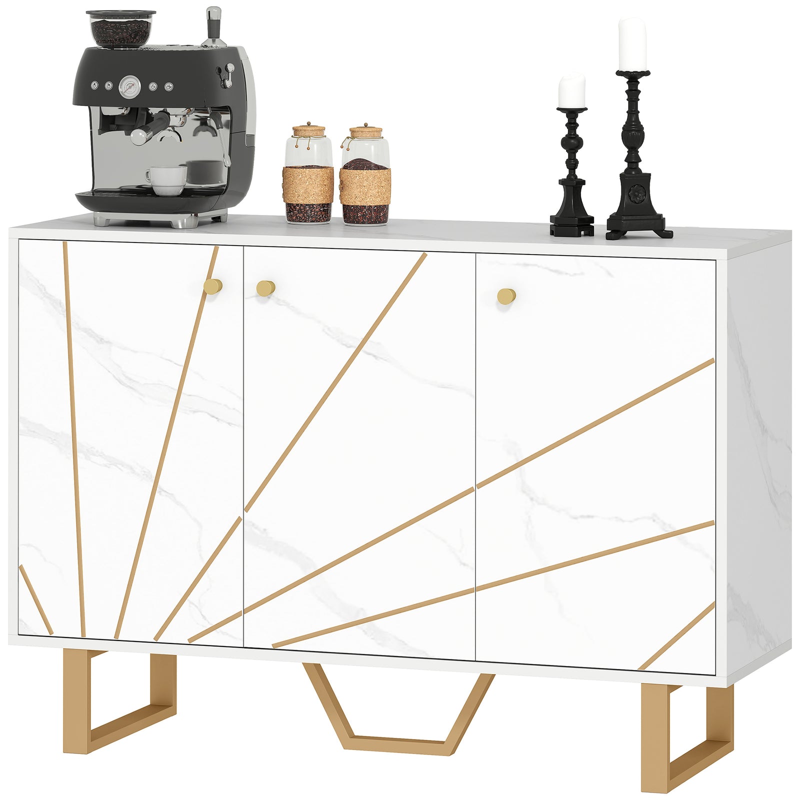 Sideboard Storage Cupboard With Metal Legs For Living Room | White
