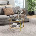 HOMCOM Round Coffee Table With Storage Shelf And Tempered Glass Top, Gold