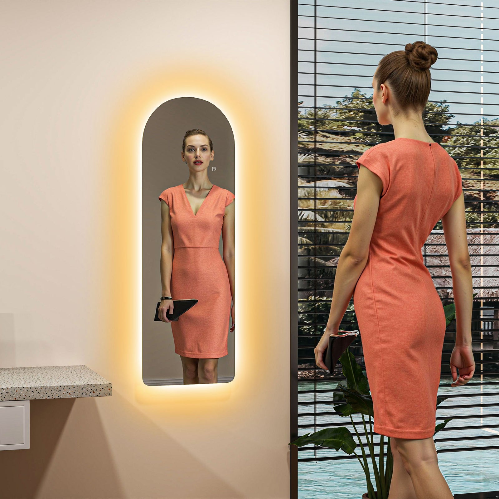 Full Length Wall Mirror, Dimming, 3 Colour Adjustable