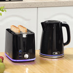 1.7l 3000w Rapid Boil Kettle And 2 Slice Toaster Set Crumb Tray | Black