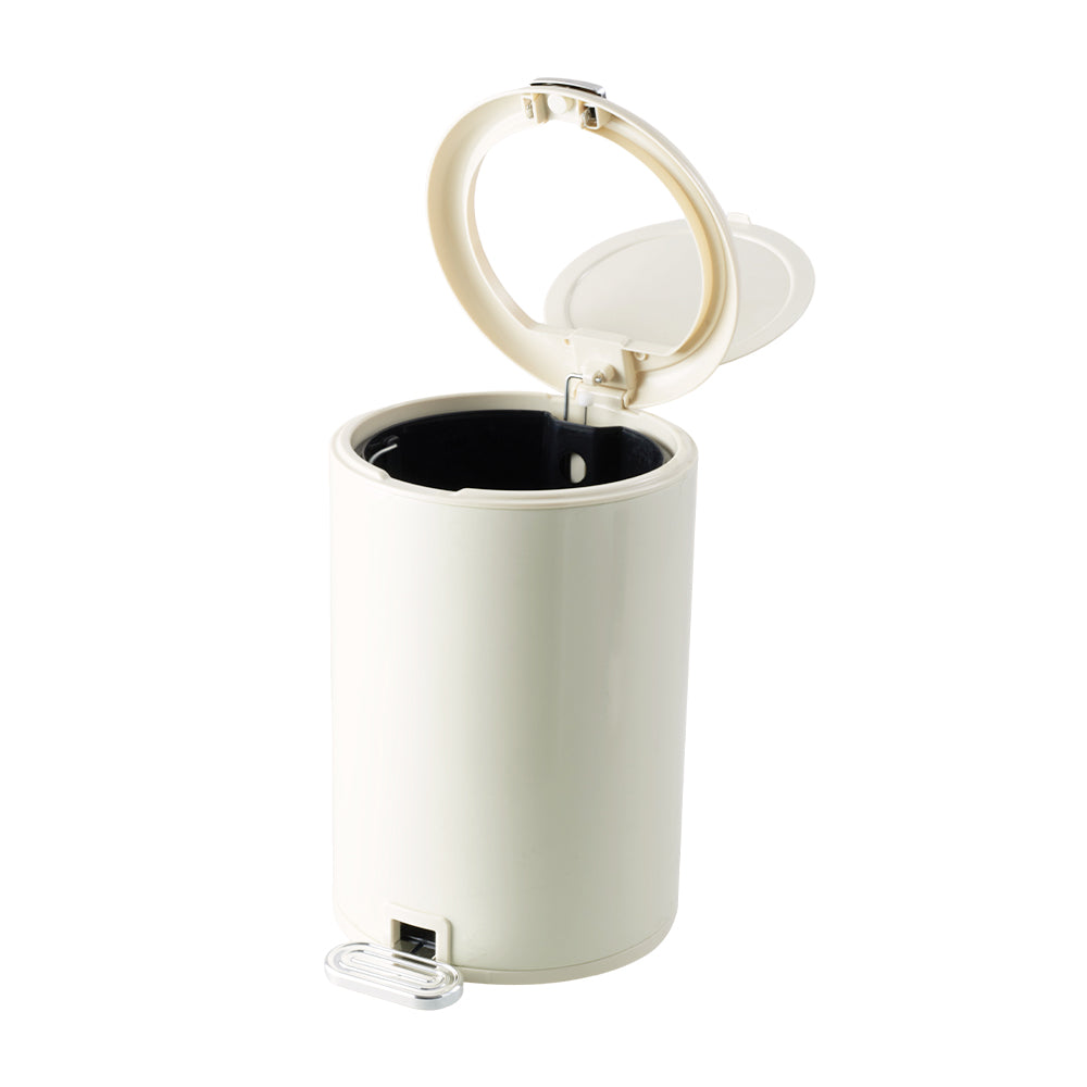 8l Stainless Steel Step-on Trash Can With Lid, Cream White, For Home, Bathroom, And Toilet Use
