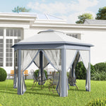 4x4m Hexagon Gazebo With Metal Frame Mesh Curtains Garden | Gray