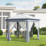 4x4m Hexagon Gazebo With Metal Frame Mesh Curtains Garden
