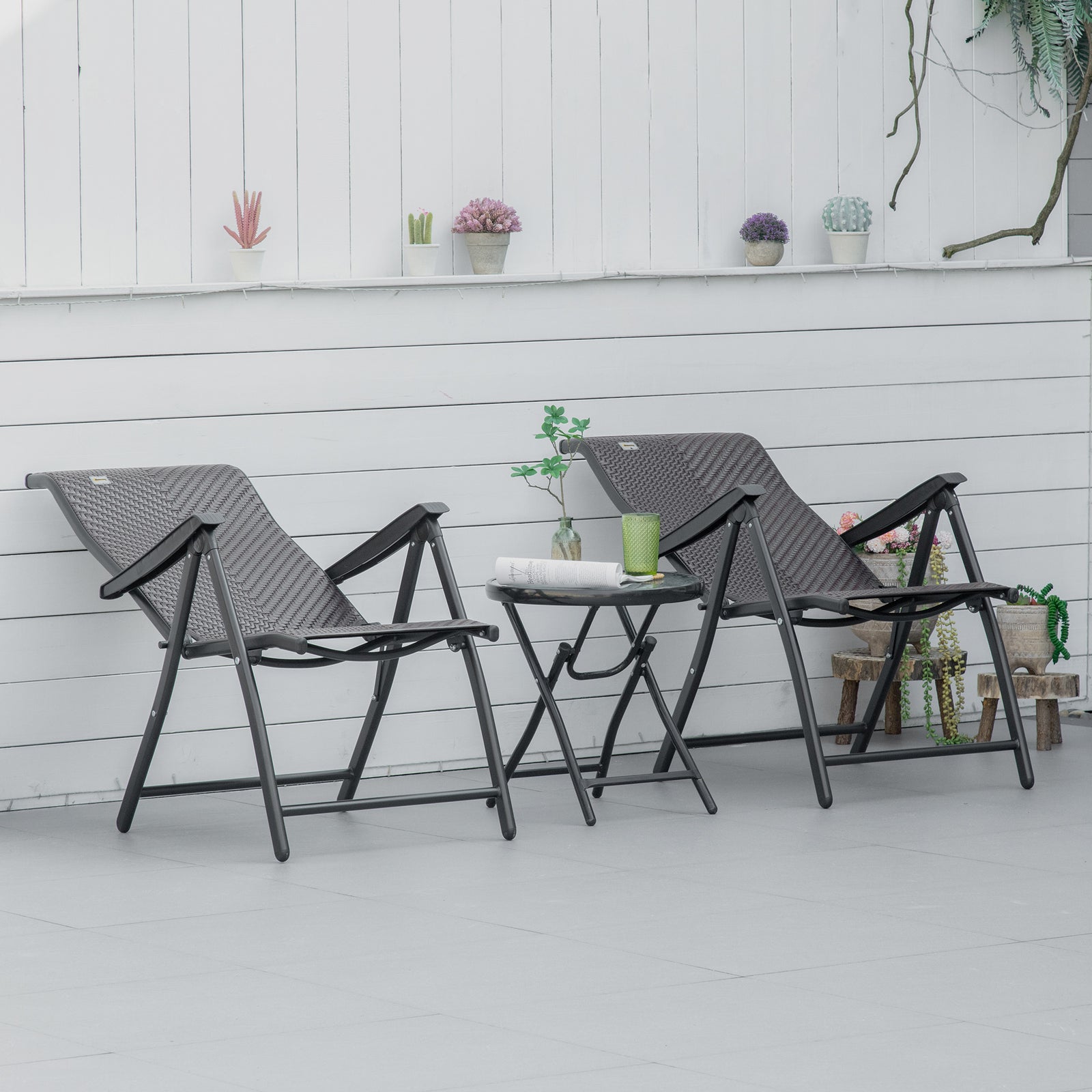 Outdoor Rattan Folding Chair Set W/ Adjustable Backrest | Set-of-2 | Brown