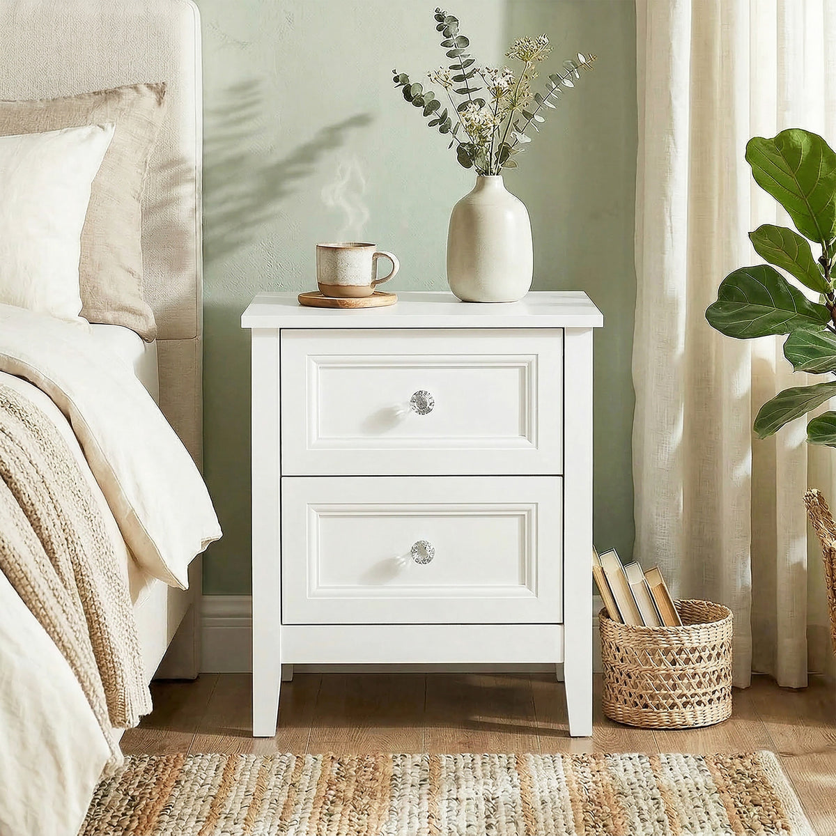 HOMCOM Nightstand With 2 Drawers White