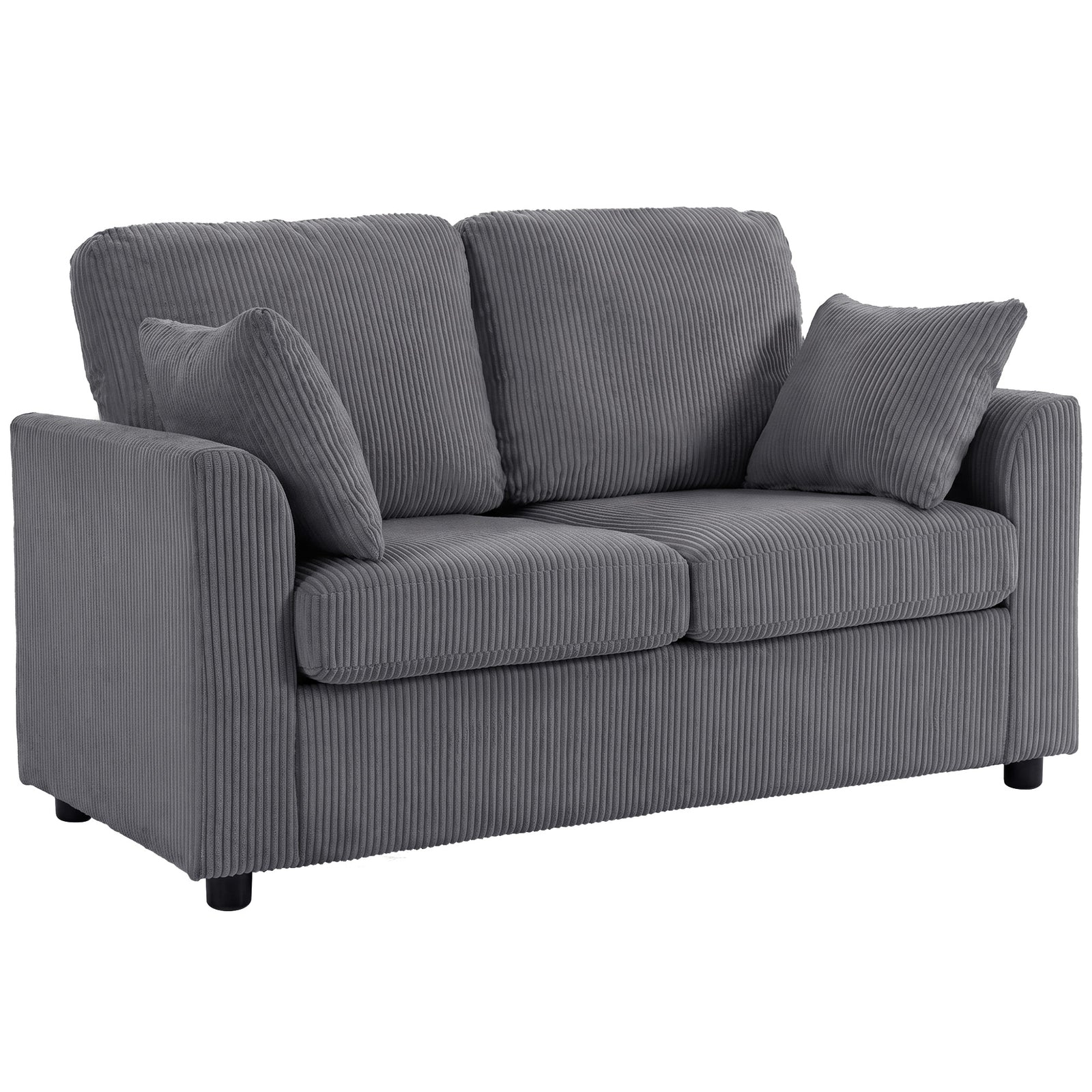 2 Seater Sofa, Corduroy Small Couch With Spring Cushion | Dark Grey