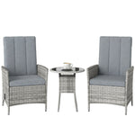 Rattan Bistro Set, Reclining Garden Chairs And Table | Light Grey