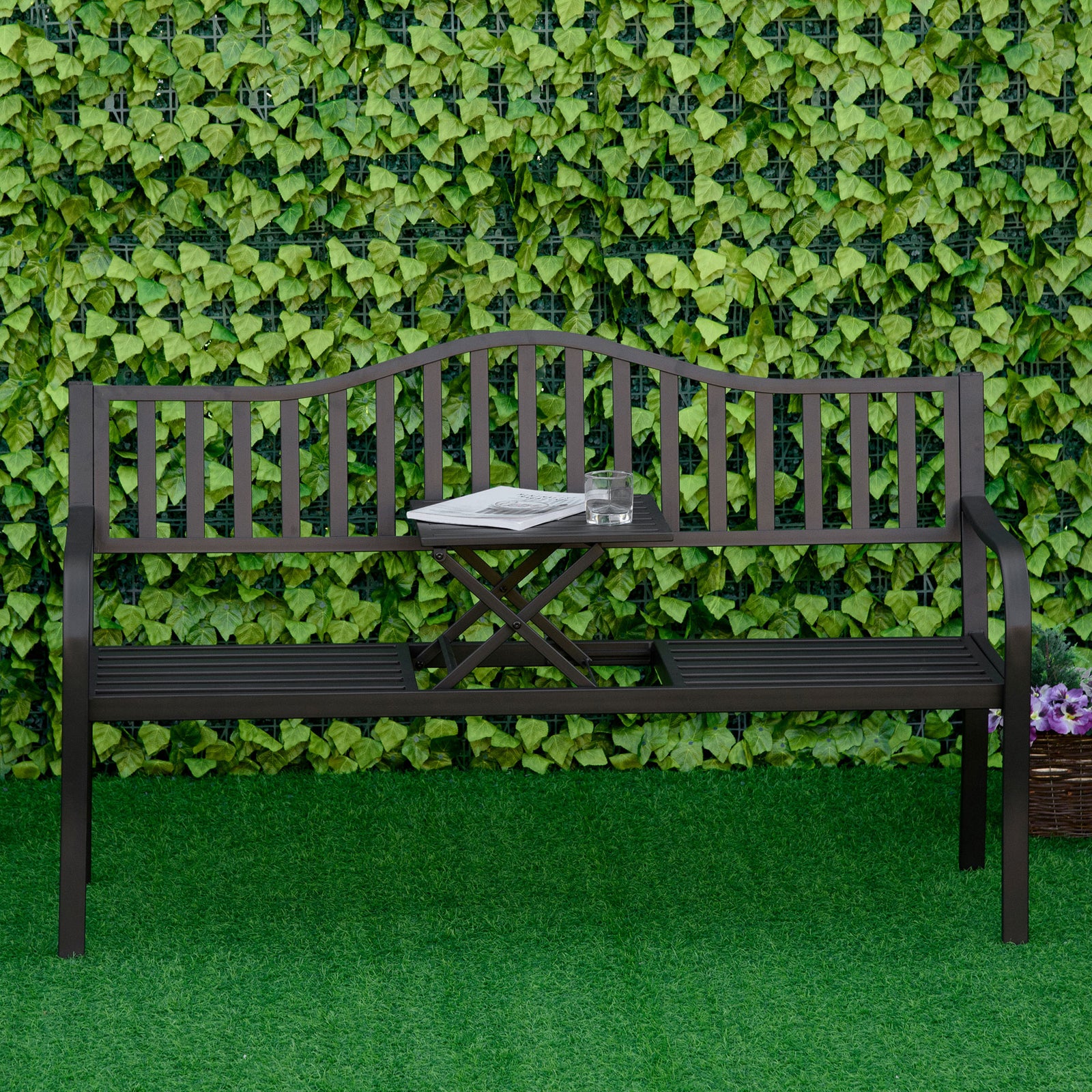 Outsunny Outdoor Bench With Liftable Middle Table, Patio Loveseat, Black