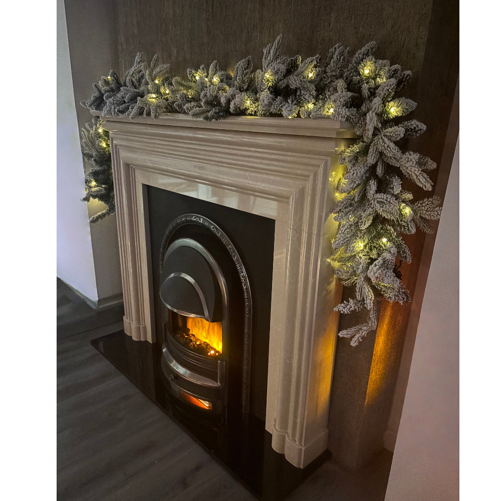 270cm Premium Mixed Branch Pre-lit Snow Filled Christmas Garland - With Timer