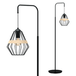 Cliff Black Floor Lamp Hand Made Matt Black Cage Style Lamp With Natural Wood Detail