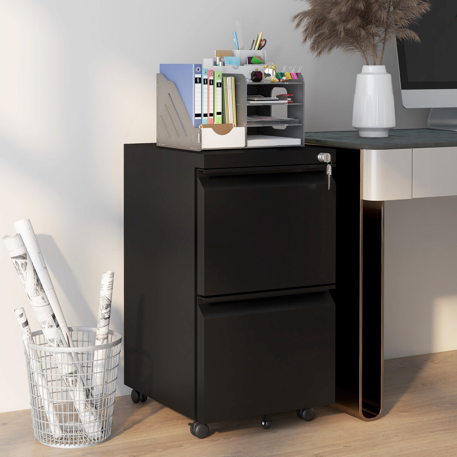 Steel File Cabinet With Lock Hanging Bar For Letter A4 | One Size | Black